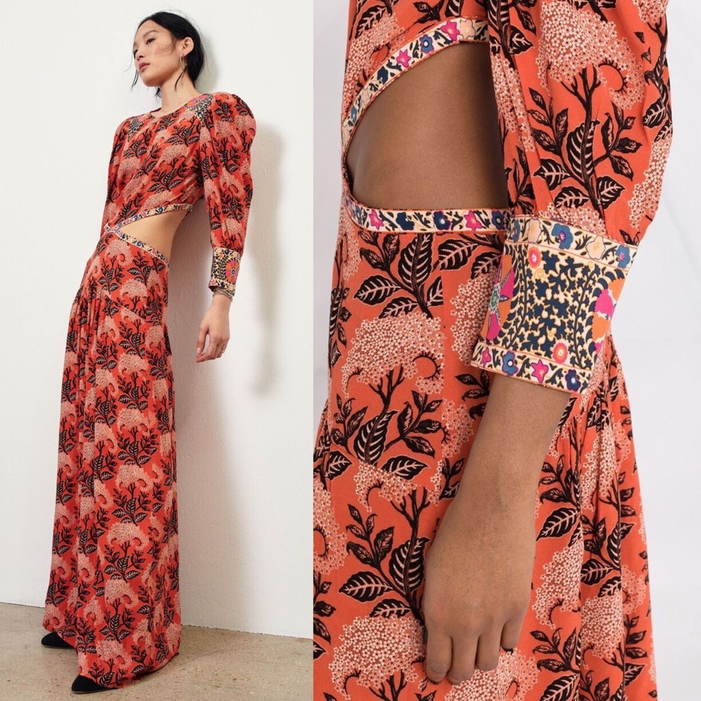 BA&SH Gabriel Robe Printed Cut Out Maxi Dress